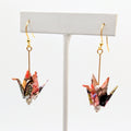 Multicolor, White Agate Origami Crane Earrings, close-up of the pair