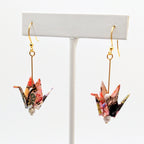 Multicolor, White Agate Origami Crane Earrings, close-up of the pair