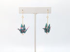 Teal Floral, Rose Quartz Origami Crane Earrings