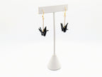 Black Origami Crane Earrings - Gold Wires