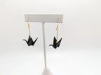 Black Origami Crane Earrings - Gold Wires