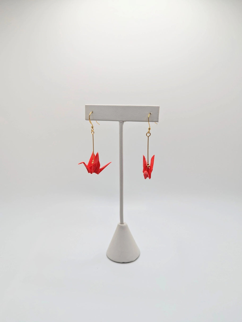 Bright Red Origami Crane Earrings - Gold Wires