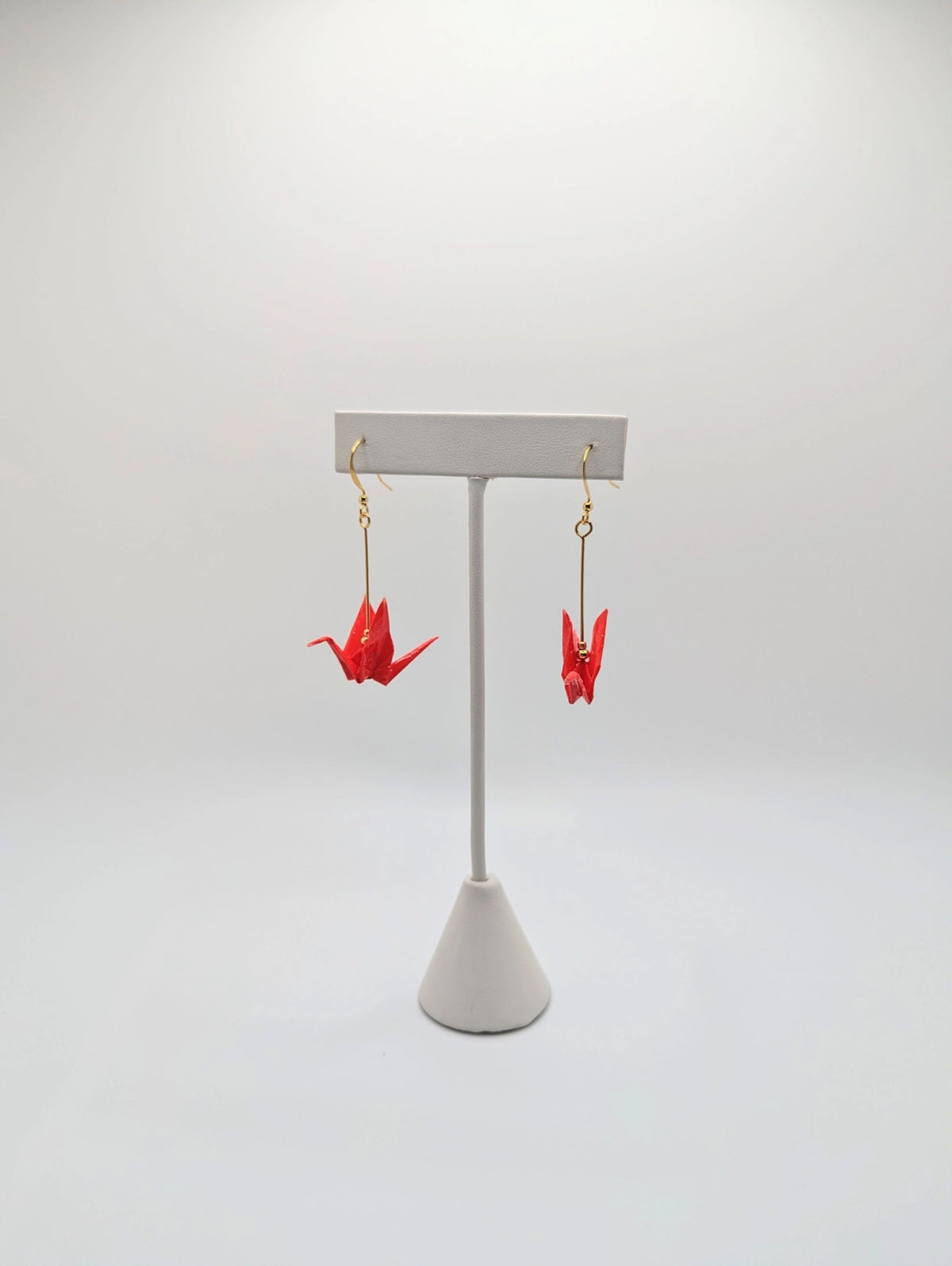 Bright Red Origami Crane Earrings - Gold Wires