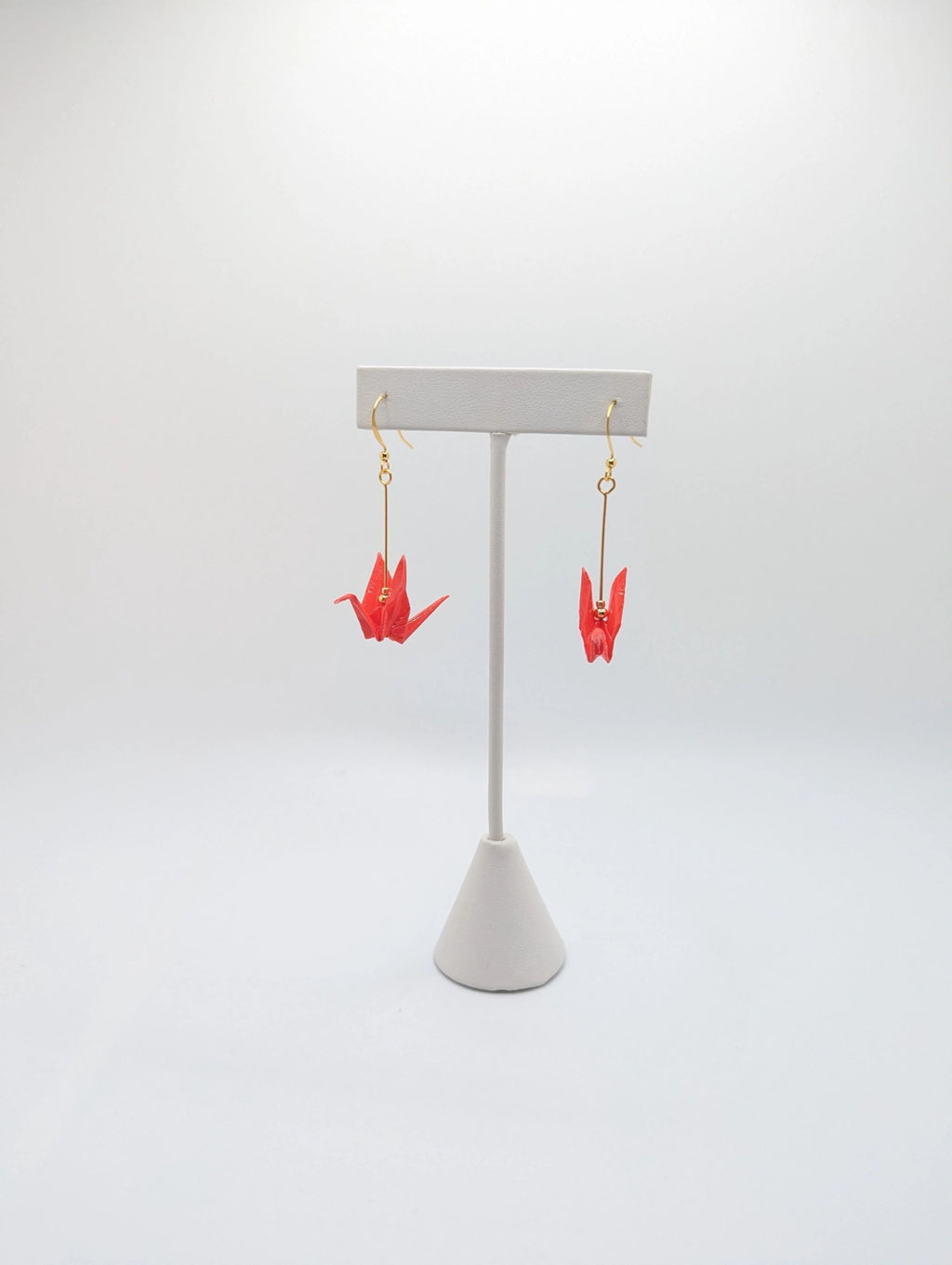 Bright Red Origami Crane Earrings - Gold Wires