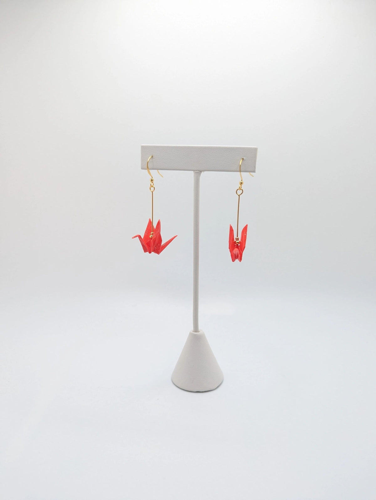 Bright Red Origami Crane Earrings - Gold Wires