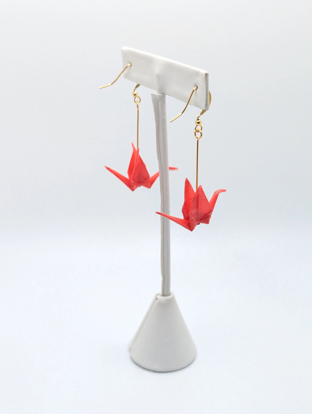 Bright Red Origami Crane Earrings - Gold Wires