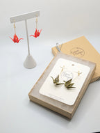 Bright Red Origami Crane Earrings - Gold Wires
