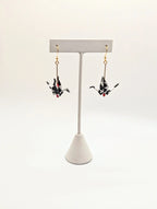 Harlequin Pattern Chiyogami Origami Crane Earrings - Gold Wires