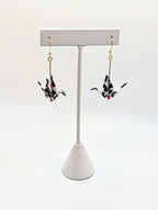 Harlequin Pattern Chiyogami Origami Crane Earrings - Gold Wires