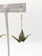 Olive Origami Crane Earrings - Gold Wires