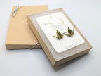 Olive Origami Crane Earrings - Gold Wires