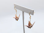 Pink Chiyogami Origami Crane Earrings - Gold Wires