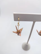 Pink Chiyogami Origami Crane Earrings - Gold Wires