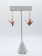 Pink Chiyogami Origami Crane Earrings - Gold Wires