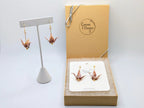 Pink Chiyogami Origami Crane Earrings - Gold Wires
