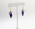 Deep Purple Origami Crane Earrings, Amethyst and Blue Goldstone - Gold Wires - Small