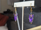 Deep Purple Origami Crane Earrings, Amethyst and Blue Goldstone - Gold Wires - Small