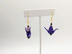 Deep Purple Origami Crane Earrings, Amethyst and Blue Goldstone - Gold Wires - Small