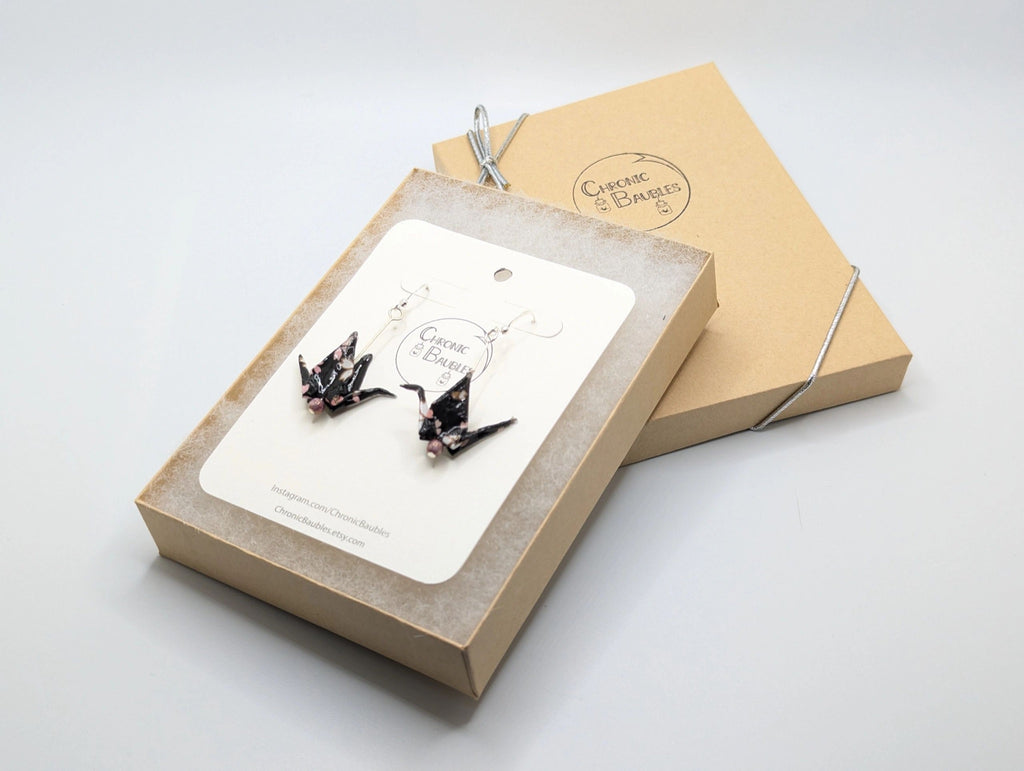 Deep Purple Origami Crane Earrings, Amethyst and Blue Goldstone - Gold Wires - Small