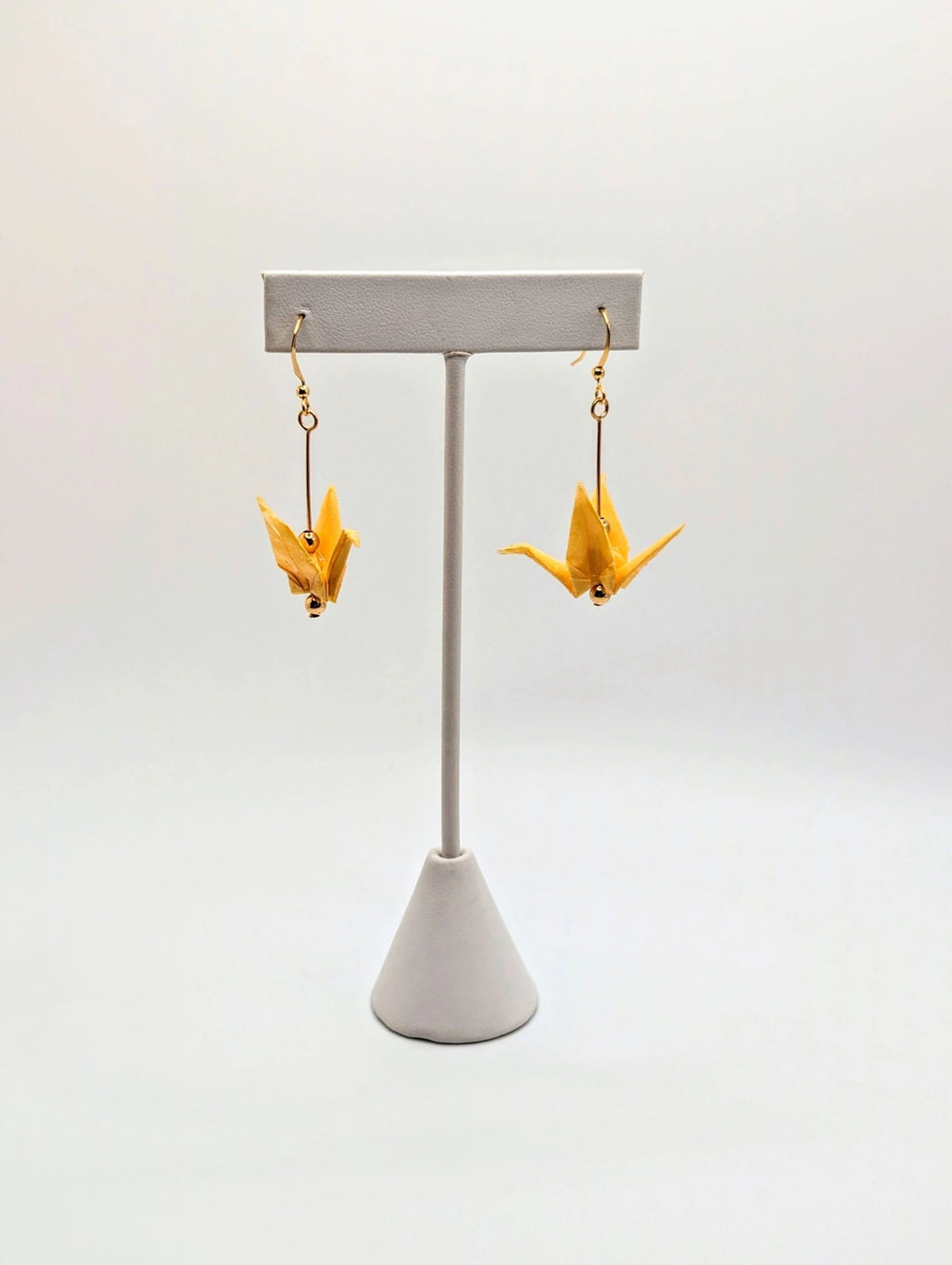 Soft Yellow Origami Crane Earrings - Gold Wires