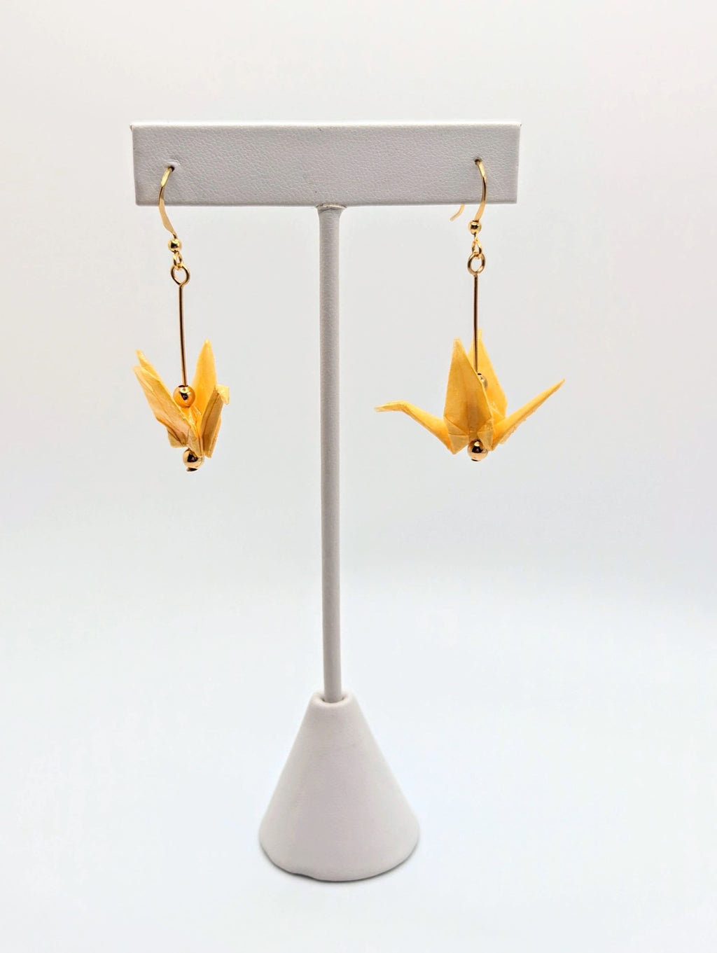 Soft Yellow Origami Crane Earrings - Gold Wires