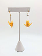 Soft Yellow Origami Crane Earrings - Gold Wires