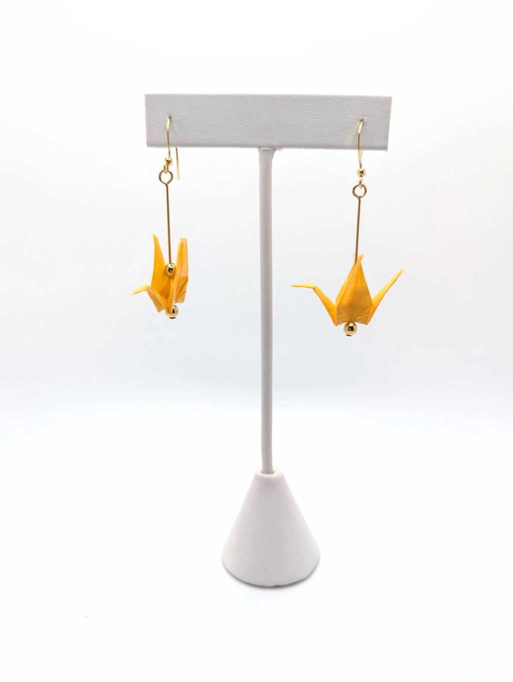 Soft Yellow Origami Crane Earrings - Gold Wires
