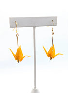 Soft Yellow Origami Crane Earrings - Gold Wires