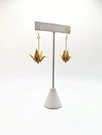 Yellow Chiyogami Origami Crane Earrings - Gold Wires