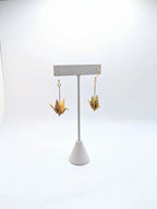 Yellow Chiyogami Origami Crane Earrings - Gold Wires