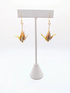 Yellow Chiyogami Origami Crane Earrings - Gold Wires
