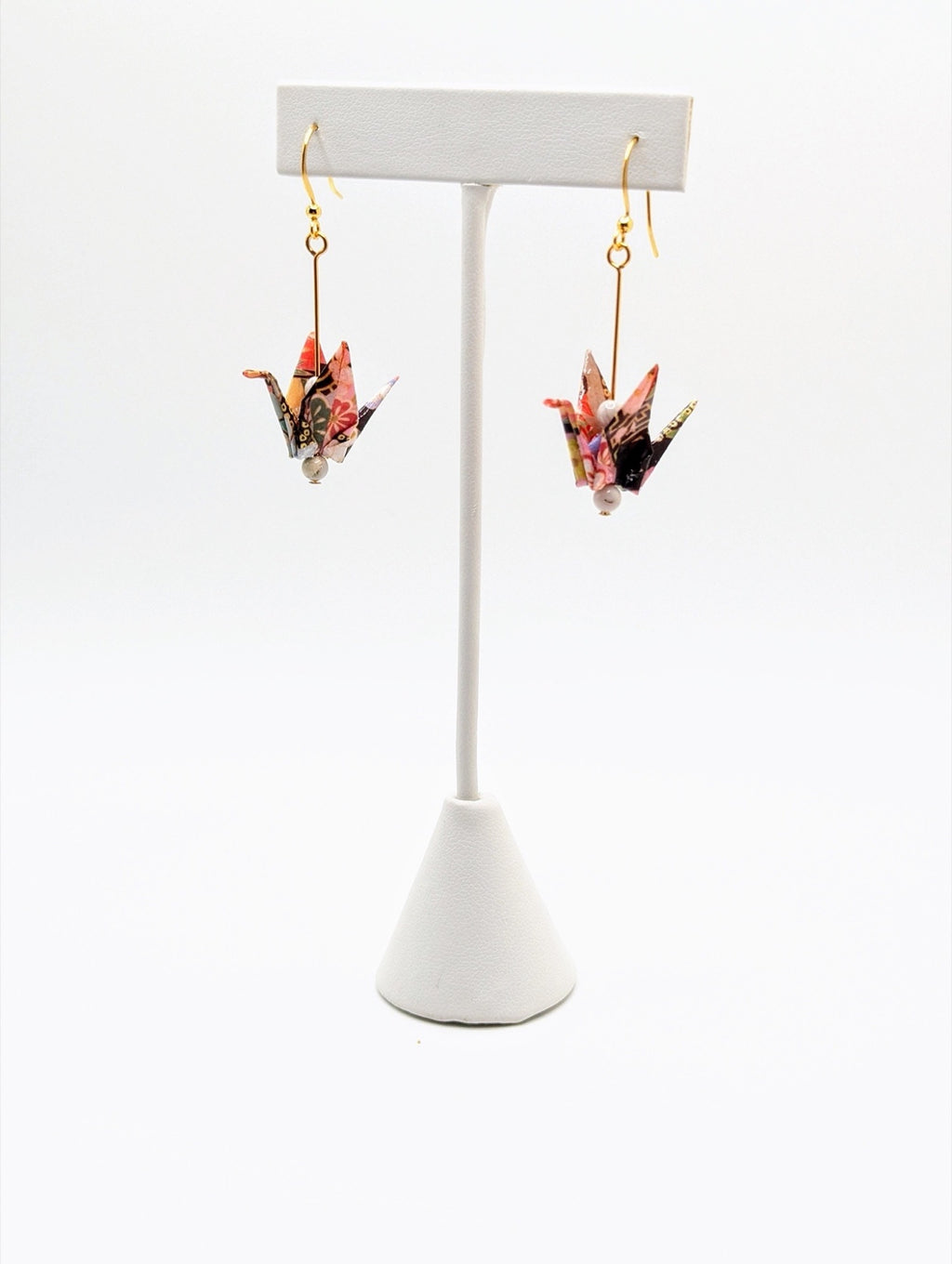 Multicolor, White Agate Origami Crane Earrings