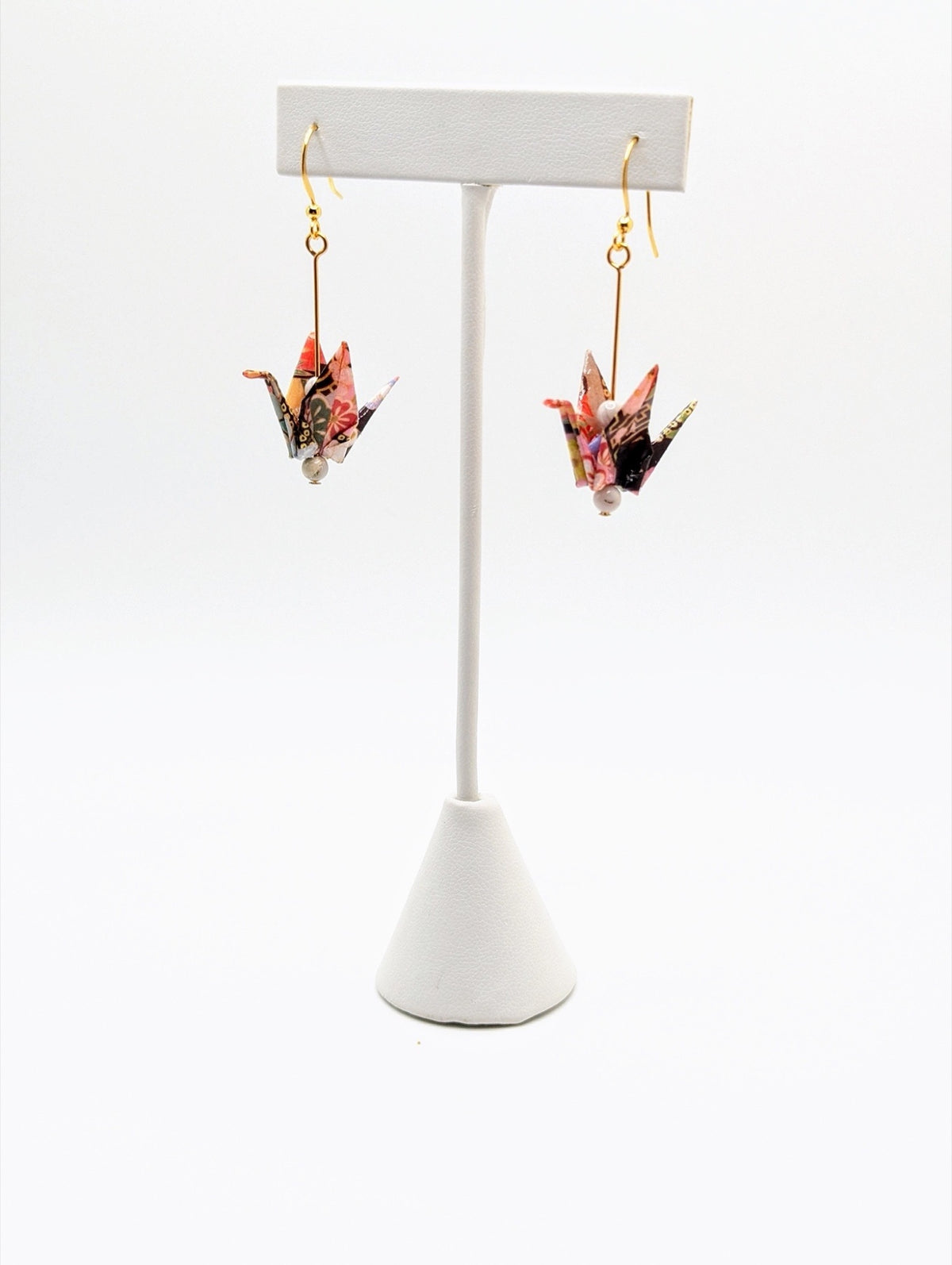 Multicolor, White Agate Origami Crane Earrings